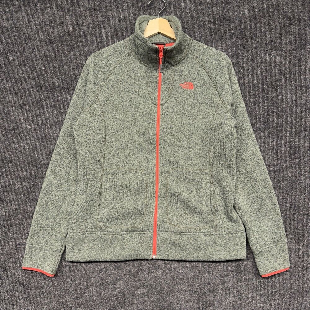 The North Face Crescent Women's Large Full Zip Sweater Fleece Jacket Green Coral - Picture 2 of 14